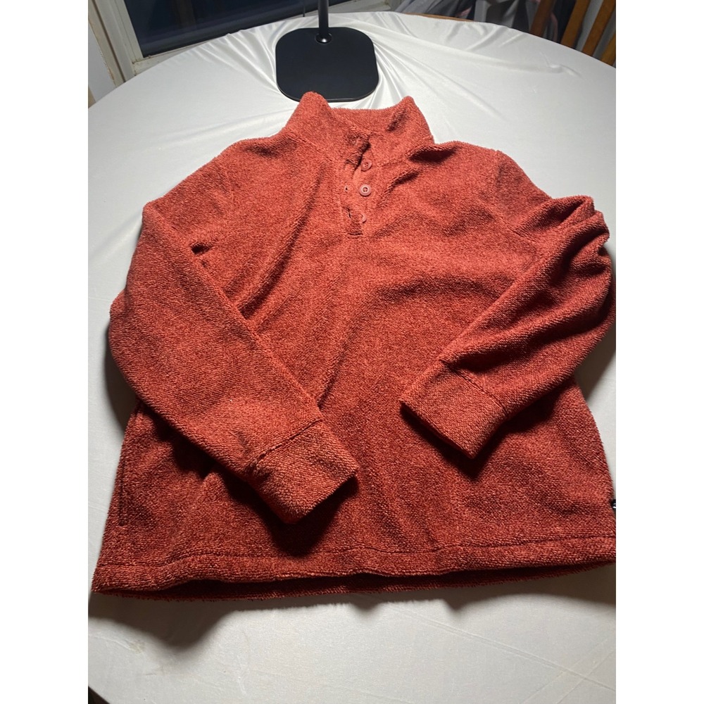 Eddie Bauer Womens Rust Orange Textured Fleece Quarter Button Pullover Large